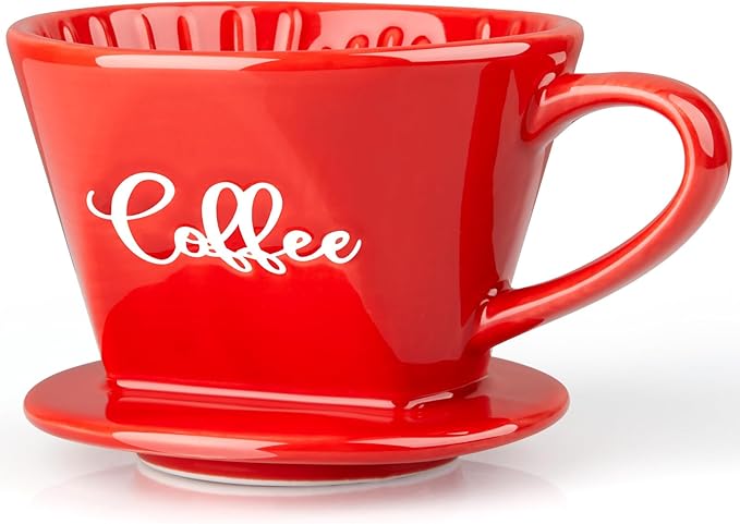 Pour Over Coffee Maker, Ceramic Pour Over Coffee Dripper, Manual Brew Maker, Red Kitchen Decor and Accessories, Single Cup Porcelain Slow Brewing Accessories for Cafe Coffee Bar