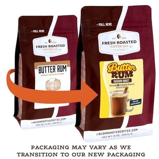 Fresh Roasted Coffee, Butter Rum Flavored Coffee, 12 oz, Medium Roast, Kosher, Ground