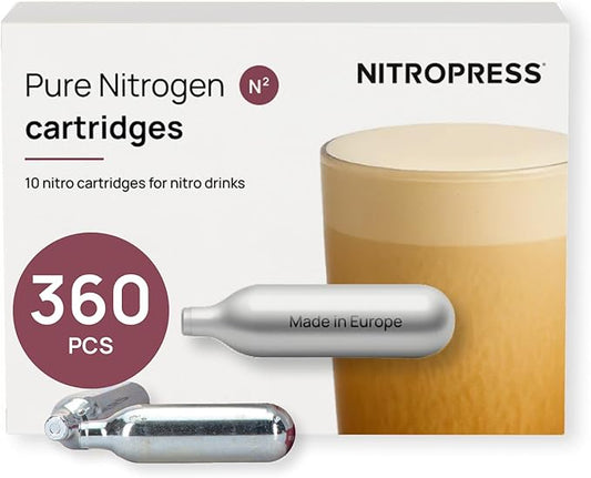 NitroPress Pure N₂ Nitrogen Cartridges - (NOT FOR WHIPPED CREAM) 10, 20, 30, 40, 360 Food-Grade Nitrogen Chargers for Nitro Cold Brew Coffee, Cocktails, Tea, Matcha | Use with Original NitroPress