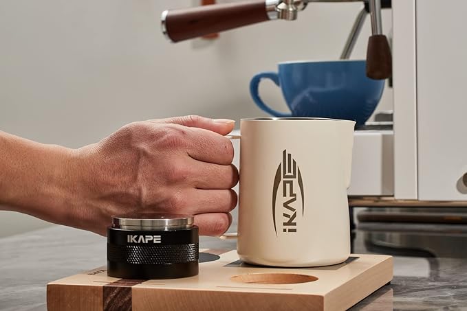 IKAPE Espresso Tamper Base, Espresso Accessories Organizer Box Compatible with All Size Espresso Brand Accessories, Natural Walnut Tamping Station Holder(4 IN One)