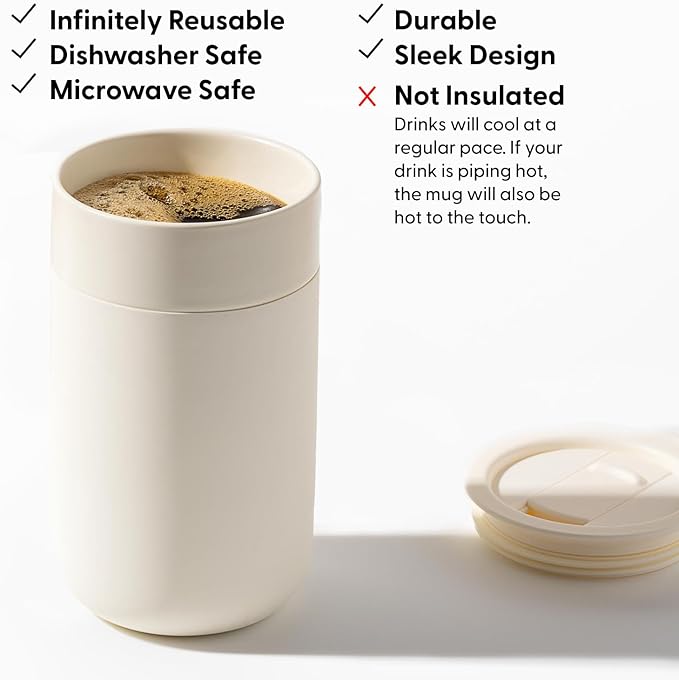 W&P Porter Ceramic Mug w/ Protective Silicone Sleeve, Charcoal 16 Ounces On-the-Go Reusable Cup for Coffee or Tea Portable Dishwasher Safe