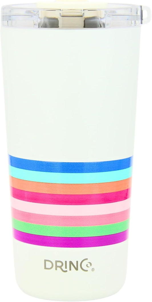 Drinco - 20 oz Stainless Steel Tumbler | Double Walled Vacuum Insulated Mug With Lid, 2 Straws, For Hot & Cold Drinks (20oz Stripe)