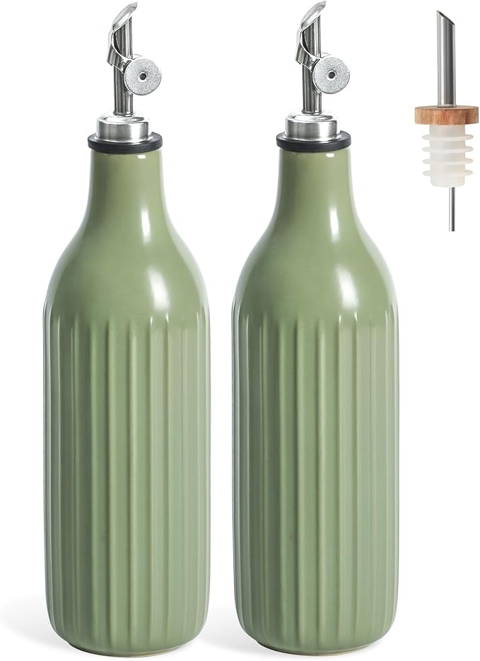 FE FUN ELEMENTS Olive Oil Dispenser Bottle, 19 oz Oil Dispenser for Kitchen and Vinegar Dispenser Bottle, Suitable for Vinegar, Coffee Syrups & Other Liquids, Green Set of 2