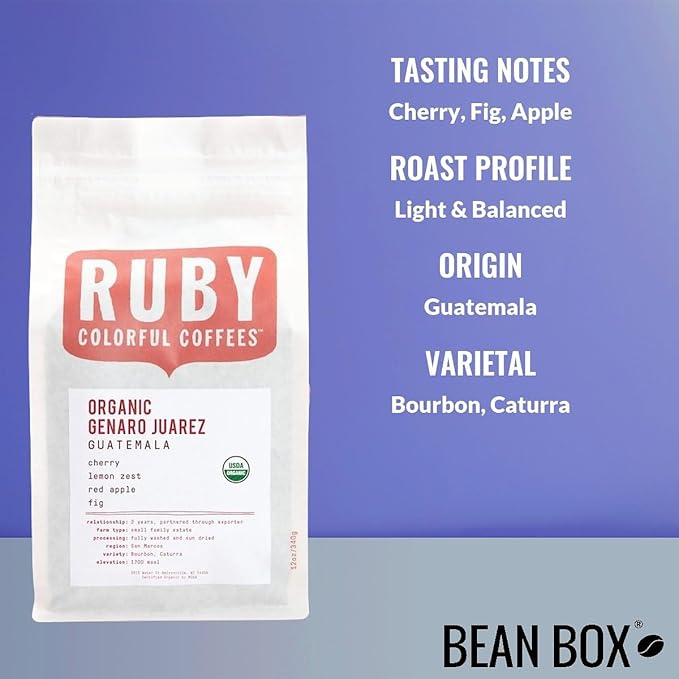 Organic Guatemala Genaro Juarez - Roasted by Ruby Coffee Roasters - Whole Bean Coffee - 12 Ounce Bag