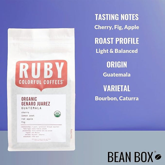 Organic Guatemala Genaro Juarez - Roasted by Ruby Coffee Roasters - Whole Bean Coffee - 12 Ounce Bag