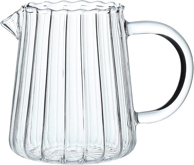 CHOOLD Creative Embossed Stripe Clear Crystal Glass Creamer Pitcher/Serving Pitcher/Sauce Pitcher/Milk Coffee Creamer Jug for Kitchen(4/5.5/9/12oz) (E(8 oz))