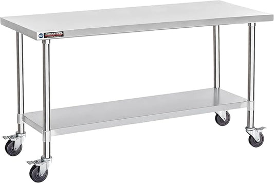 DuraSteel 30x72 NSF Stainless Steel Cart - Heavy Duty Food Prep Table with Undershelf - Rolling Kitchen Island on Wheels for Commercial Restaurant Kitchen, Garage, Outdoor Cooking, BBQ Grill, Counter