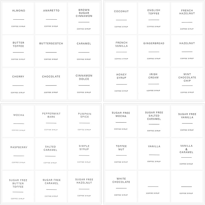 72 Pcs Coffee Syrup Labels, Pre-Printed Flavor Coffee Labels with Adhesive, Professional Coffees Label for Coffees Bar, Home Kitchen Organization