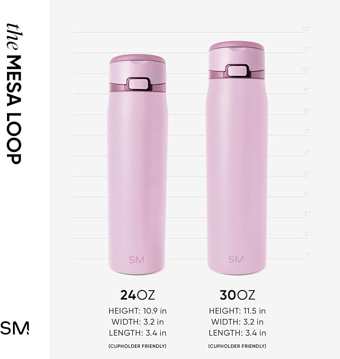Simple Modern Mesa Loop Water Bottle with Covered Straw and Handle | 24oz Cup Holder Friendly Insulated Stainless Steel Bottles for Travel, Sports and School | Pink Champagne