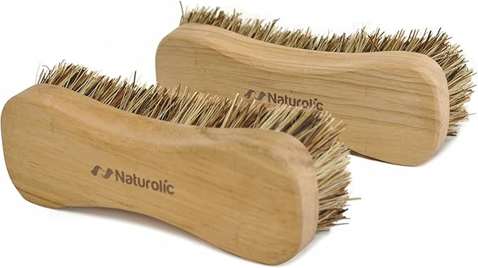 Naturolic All-Natural Wooden Scrub Brush Set | Wooden Handle | Palmyra Bristle Brush for Cleaning | Eco Friendly Cleaning Products | Scrub Brush Set of 2