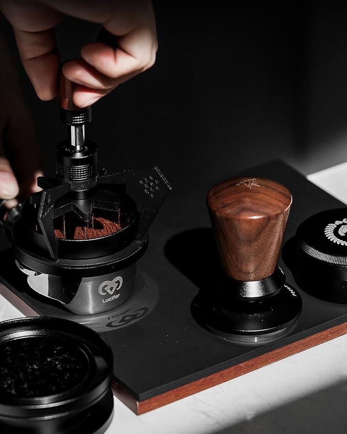 Espresso Tamping Mat - Premium Wood with Coffee Silicone Pad, Detachable Coffee Station for Barista Espresso Accessories Organizer, Corner Design Fits Coffee Bar Kitchen Counter, Walnut