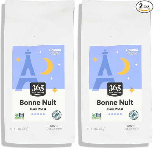 365 by Whole Foods Market, Coffee French Roast Bonne Nuit Ground, 10 Ounce (Pack of 2)