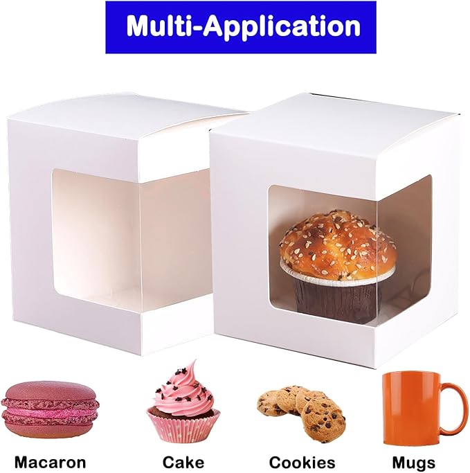 Yuixoseu 36 Pack Mug Boxes for Gifts, Small Gift Boxes with Clear Window, Transparent Cups Wrapping Box for Sublimation Mugs Coffee Cups DIY Crafts Candle 11oz, 12oz, 15oz Gift Wrapping (White)