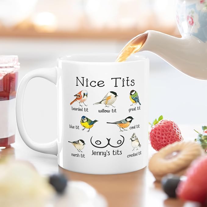 Joymade Personalized Ceramic Coffee Mug, Funny Custom Mug for Bestie, Friends, Couple, Coworker, Snowman Lovers (Silly Birdies Funny Gift)