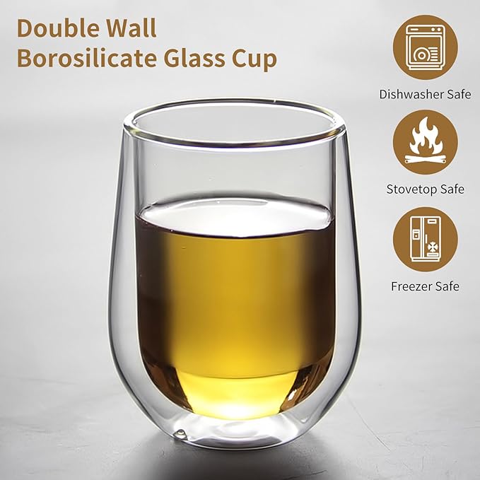 12OZ Double Wall Espresso Cups Set of 2, Clear Expresso Shots Cup, Double Wall Insulated Espresso Mugs, Tazas de Cafe Expreso, Microwave Dishwasher Safe,Suit for Espresso Machine