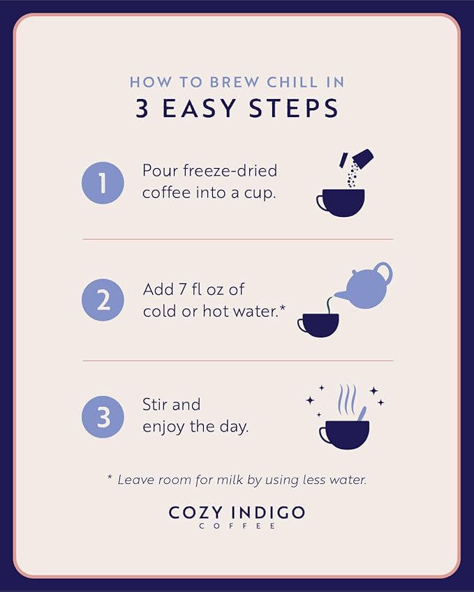 COZY INDIGO COFFEE - CHILL Cold Brew Dark Roast Instant Freeze Dried Specialty Coffee, 24 Capsules, 100% Arabica Beans, Enjoy Cold or Hot, Perfect for Travel and On The Go