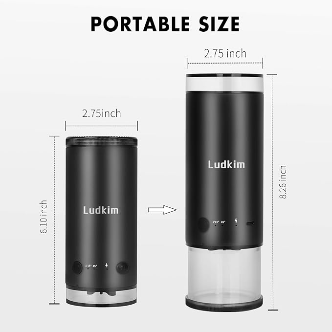 Ludkim Electric Burr Coffee Grinder, 80 Precise Settings Rechargeable Cordless - Conical Stainless Steel Grinder for Espresso, Drip, French Press, Portable for Travel & Home Use