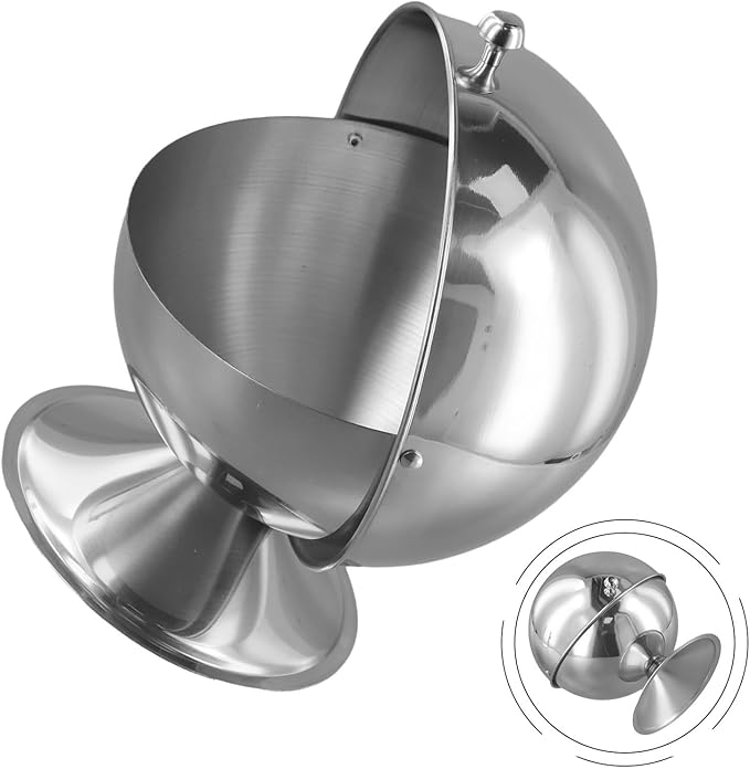 Stainless Steel Sugar Bowl with Roll Top Lid, 16 oz Capacity for Sugar Cubes, Candy, Nuts, and Mints, Silver