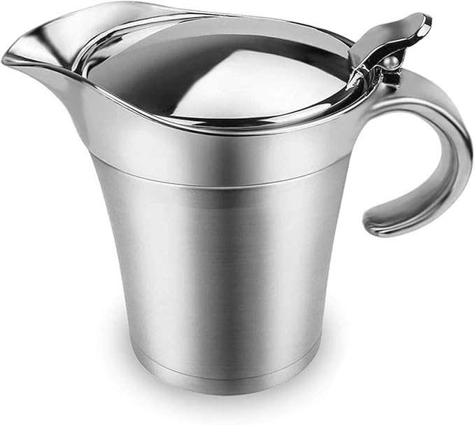 ShineMe Stainless Steel Gravy Boat Sauce Jug with Lid, 26oz Double Wall Insulated, Storage for Gravy or Cream, Used at Home & Kitchen