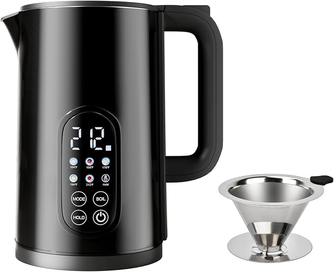 Electric Kettle with Temperature Control, 1.7L Stainless Steel Hot Water Kettle, 5 Presets, Keep Warm & Fast Boil, Matt Black with Stainless Steel Filter
