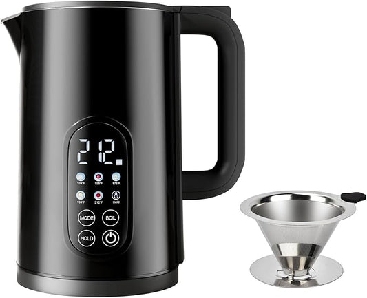 Electric Kettle with Temperature Control, 1.7L Stainless Steel Hot Water Kettle, 5 Presets, Keep Warm & Fast Boil, Matt Black with Stainless Steel Filter
