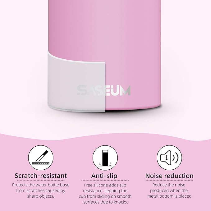 SASEUM Sport Water Bottle 22oz Stainless Steel Double Wall Vacuum Thermal Mug with Leak Proof Spout Lids, Wide Mouth Metal Insulated Water Jug for Gym and Travel（Pink）