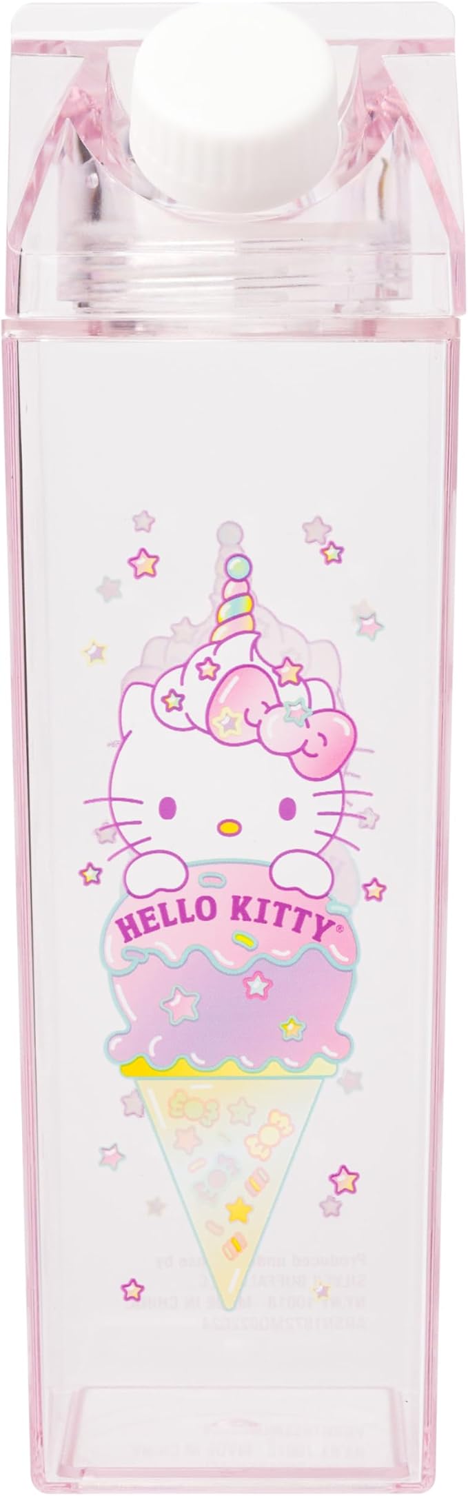 Silver Buffalo Sanrio Hello Kitty as a Unicorn Ice Cream Plastic Pastel Pink Milk Carton Pitcher Bottle, 16.2 Ounces