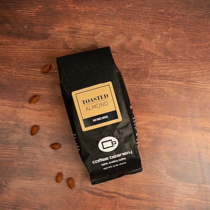 Toasted Almond Flavored Coffee, Specialty Arabica Coffee, Medium Roast, 12 ounce, Automatic Drip (Ground)