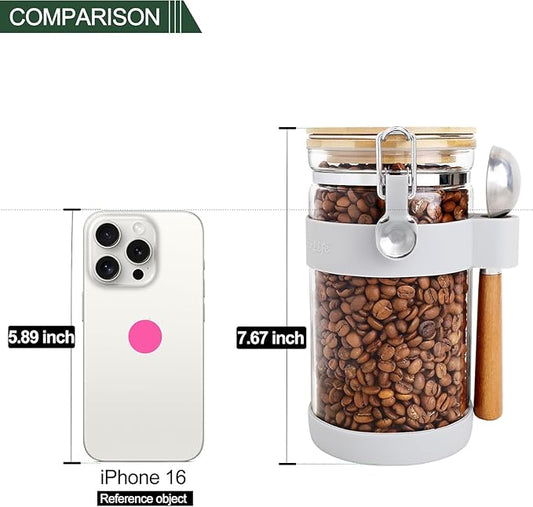 Airtight Clear Glass Coffee Bean Storage Container with Scoop,40oz (1200ML) Glass Jar Canister with Bamboo Clamp Lid for Whole Bean, Ground & Espresso - Perfect Jar for Kitchen Countertop & Coffee Bar
