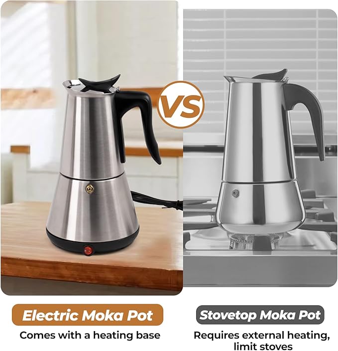 Vaolvpant Electric Stainless Steel Moka Pot 6 Cup 300ml Mocha Pot Espresso Maker with Detachable Base Ideal Coffee Maker for Home Italian and Cuban Café Coffee maker Espresso maker Coffee Pot
