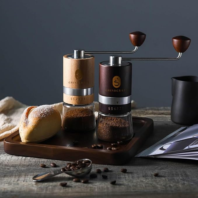 Premium Manual Burr Coffee Grinder - Made with real Beechwood; Hand Coffee Grinder with Stainless Steel Burr Mill; Extra-Fine to Coarse Coffee & Espresso Burr Grinder (Light Brown)
