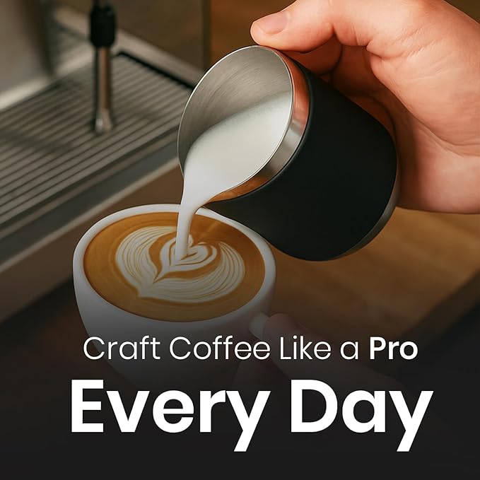 Rattleware 12 Oz Handle Free Latte Art Pitcher Stainless Steel with Rubber Grip Durable Heat Resistant Milk Frothing Pitcher for Baristas Home Cafes and Coffee Shops