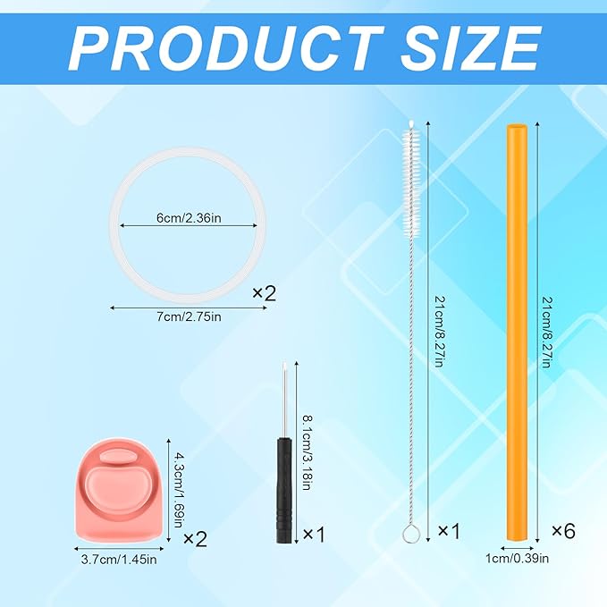 BOXOB Replacement Parts Kit for Owala FreeSip Water Bottle 24oz 32oz, Including 2 Replacement Stopper 2 Sealing Ring 6 Straw 1 Screwdriver & 1 Straw Brush