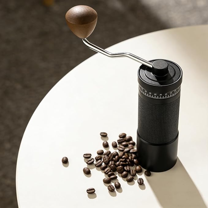 Manual Coffee Grinder with Stainless Steel Conical Burr, Hand Coffee Grinder with External Adjustable Grind Setting for Espresso (Black)