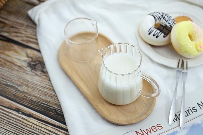 CHOOLD Creative Embossed Stripe Clear Crystal Glass Creamer Pitcher/Serving Pitcher/Sauce Pitcher/Milk Coffee Creamer Jug for Kitchen(4/5.5/9/12oz) (E(8 oz))