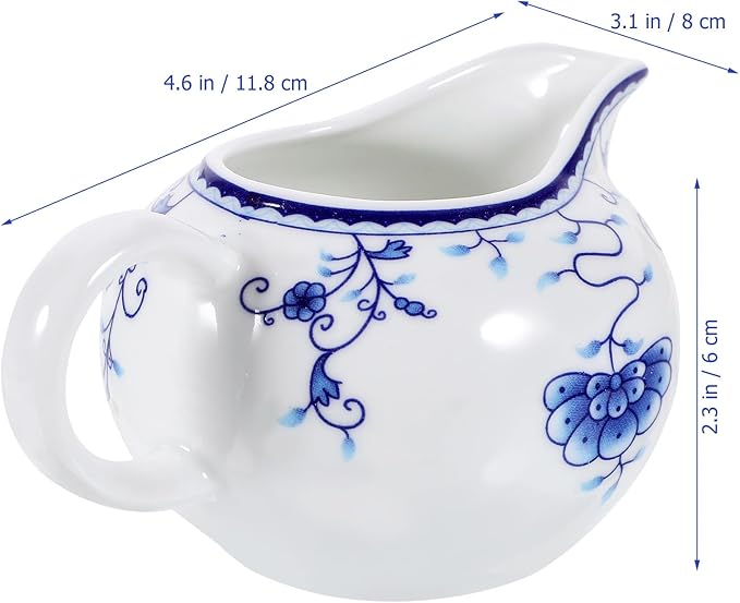 170ml/5.99oz Creamer Pitcher Small Porcelain Ceramic Creamer Pitcher Small Blue and White with Handle for Coffee Sauces Salad Milk