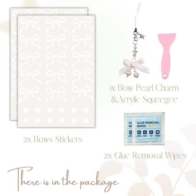 Bows Stickers for Custom Owala Accessories, Heart Decals Transfer Stickers for Water Bottles, Bows Pearl Charms for Owala (White)