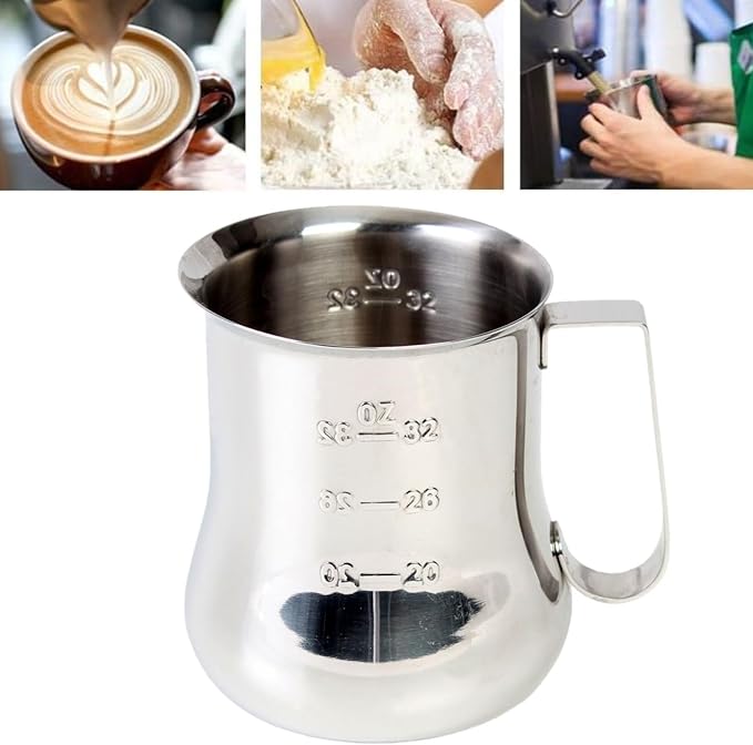 TrueCraftware- 18 oz Stainless Steel Espresso Milk Steaming Pitcher with Measuring Scale- Steaming Pitcher Coffee Bar Cappuccino Barista Tools Milk Jug Steamer Frother Cup