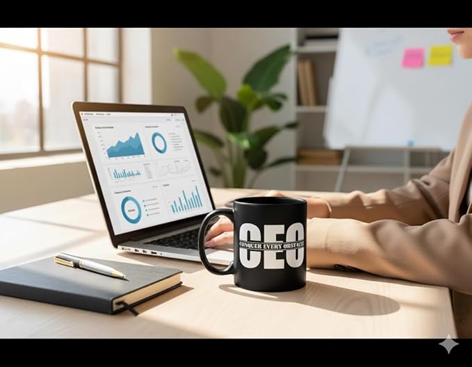 THE CEO Stylish Coffee Mug for Coffee Lovers - Premium Boss Mug with Gloss Finish - Premium Ceramic, Microwave Safe, 11oz Gift Mugs - Conquer Every Obstacle Ceo (Black)