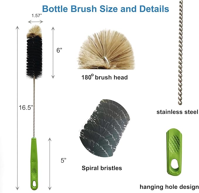 16" Water Bottle Brush for Cleaning, Dokpod Long Handle Bottle Cleaner Brush, Narrow Bottles Scrubber Brushes, Hummingbird Feeder Cleaning Brushes, Cup Cleaner Brushes, for Meat Grinder, for Pipe