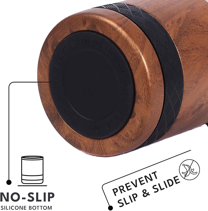 Elemental Recess Lowball Tumbler Set of 2, 10oz Triple Wall Stainless Steel Cup with Non-Shattered Tritan Lid, Insulated Whiskey Glass, Insulated Coffee Tumbler Mug for Hot & Cold Drinks - Teakwood