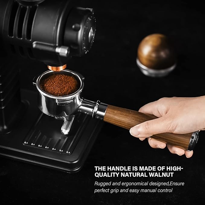 54mm Espresso Double Spouts Portafilter with 3 Ear | Fits 54mm Breville/Sage Barista Espresso Machine | Stainless Steel Basket and Walnut Handle | Espresso Accessories