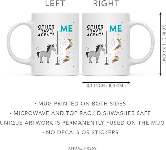 Andaz Press Funny Quirky 11oz. Ceramic Coffee Tea Mug Thank You Gift, Other Travel Agents Me, Horse Unicorn, 1-Pack
