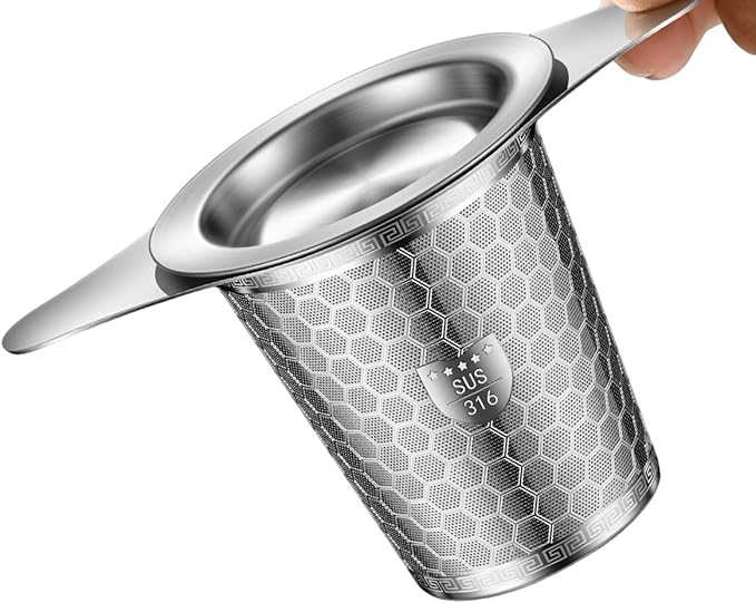 SUS 316 Grade Stainless Steel Tea Infuser - 2 Pack, Fine Mesh, Hexagonal Mesh Pattern With Wide Rim Loose Leaf Tea Steeper