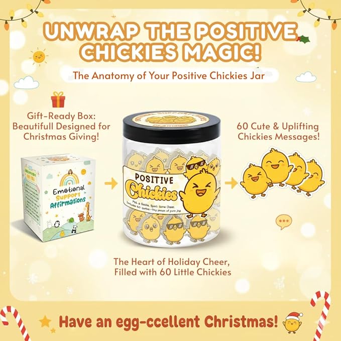 60 Positive Chick Jar, Affirmation Cards for Women, Teens, Emotional Support Chickies, Chicken Gift, Chicken Gifts for Women, Funny Chicken Gift, Chicken Stuff, Chicken Lady Gifts