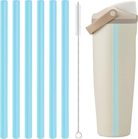 Replacement Straws Compatible with Owala Water Bottle Freepsip,Flip 24 oz - 6 Pack Replacement Parts For Owala Tumbler 32 Oz -Accessories Set Include 6 BPA-FREE Straws and 1 Cleaning Brush, Blue