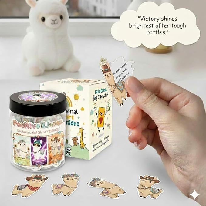 Positive Llama Jar With 60 Affirmation Cards, Emotional Support Llama, Llama Gifts For Women Sister Friends Cowoker Men Teens