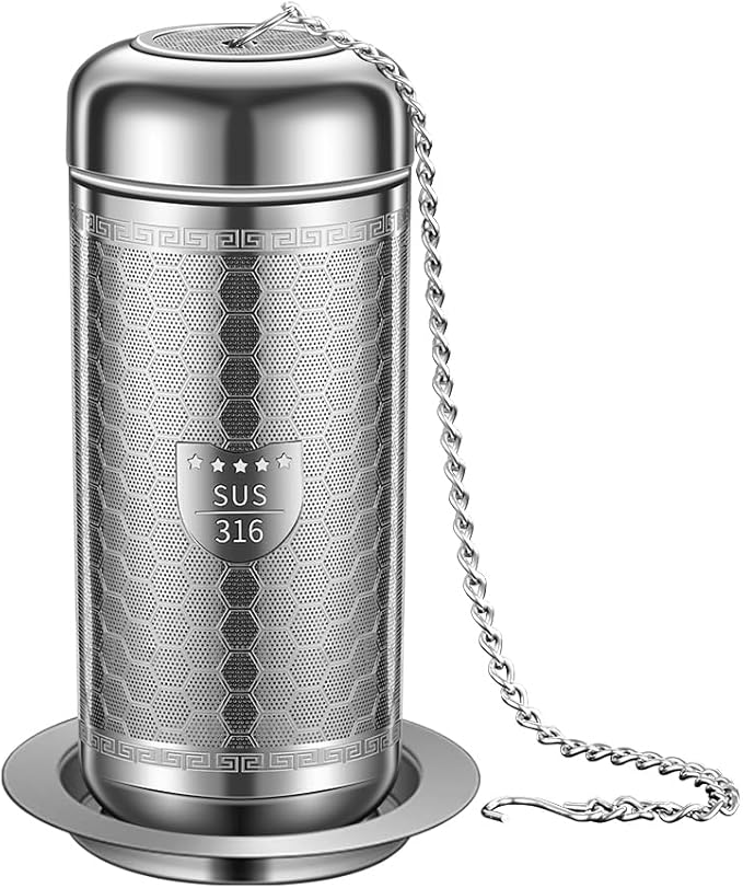 Tea Strainers for Loose Tea, Extra Fine Mesh Tea Infuser, 316 Stainless Steel & Updated Slim Threaded Lid, Loose Leaf Tea Steeper for Black Tea, Rooibos, etc (1 Pack - Large)