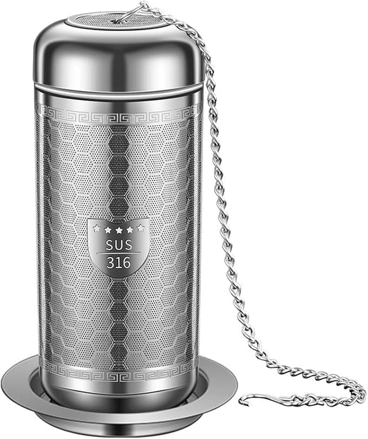 Tea Strainers for Loose Tea, Extra Fine Mesh Tea Infuser, 316 Stainless Steel & Updated Slim Threaded Lid, Loose Leaf Tea Steeper for Black Tea, Rooibos, etc (1 Pack - Large)