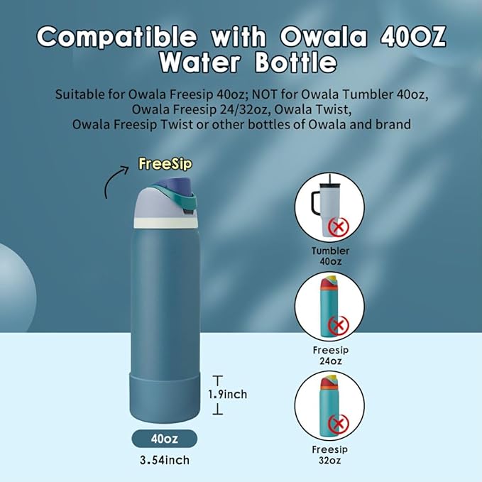 2PCS Silicone Water Bottle Boot, Compatible with Owala 24oz 32oz 40oz, Protective Anti-Scratch & Anti-Dent No Noise Sleeve Cover for FreeSip/Twist/Flip Water Bottles (Denim, 40oz)